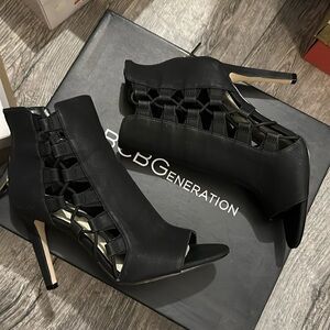 BCBG peep toe high heel booties